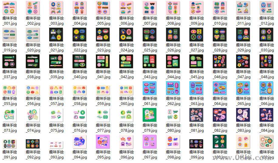 复古趣味手绘复古贴纸105款AI源文件+预览图