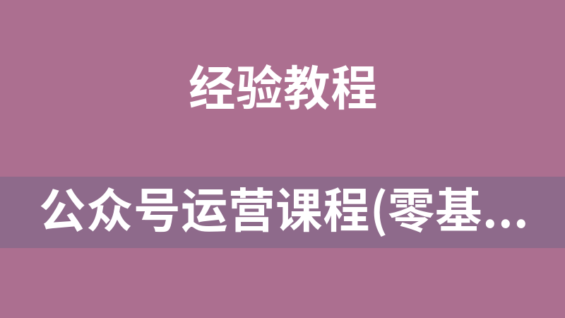 公众号运营课程(零基础入门) MP4格式共19节