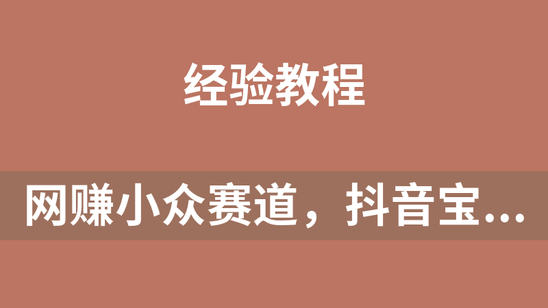 网赚副业小众赛道，抖音宝宝萌娃账号，小白轻松上手