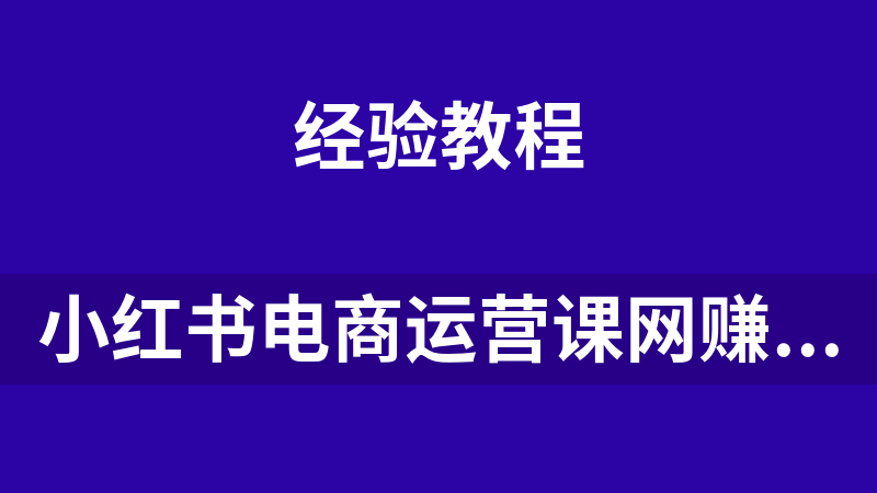 小红书电商运营课网赚教程