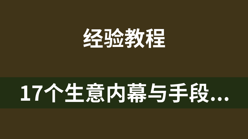 17个生意内幕与手段 